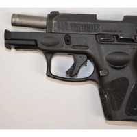 <p>This 9mm semi-automatic handgun was found during the traffic stop.</p>