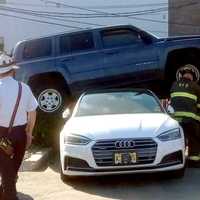 <p>Hackensack firefighters came to the rescue after a Jeep went airborne in the parking lot of a construction company on South River Street.</p>