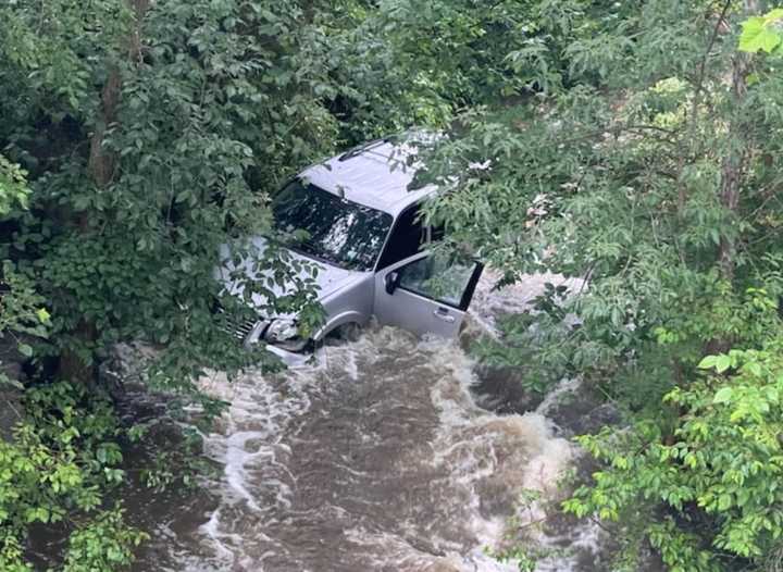 The vehicle in the creek.