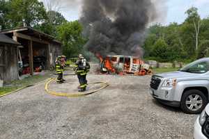 Van Fire Rages Next To Building: Smoke Seen Mile Away In Somers