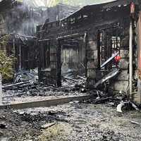 <p>Aftermath of the early-morning fire at 30 MaryAnn Lane in Harrington Park.</p>