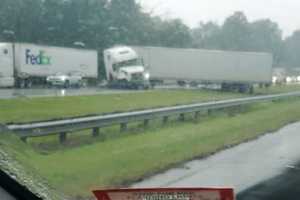 Dump Truck Overturns Within Feet Of Jackknifed Trailer On Route 78 (DEVELOPING)