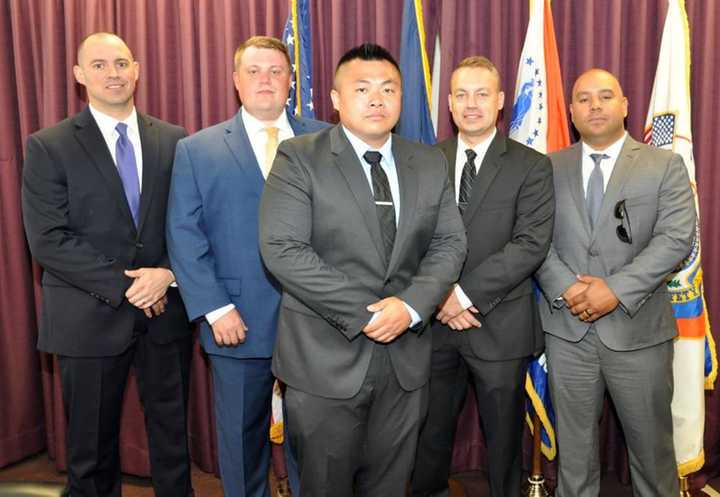 The five newest members of the Westchester County Police Department.