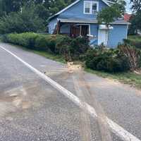 <p>The marks left on the roadway when the tractor-trailer veered off.</p>