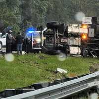 <p>The truck, carrying a load of gravel, crashed in the same spot on Route 287 in Mahwah that many others have.</p>