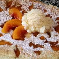 <p>Peaches and cream pancakes at Gronsky&#x27;s Milk House.</p>