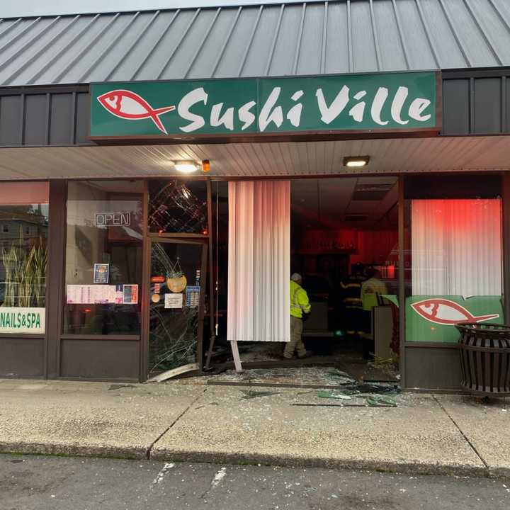 A vehicle drove into the front of the SushiVille restaurant in Rockland County.