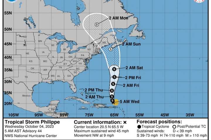 New Projected Path Takes Tropical Storm Philippe's Cone Into New England