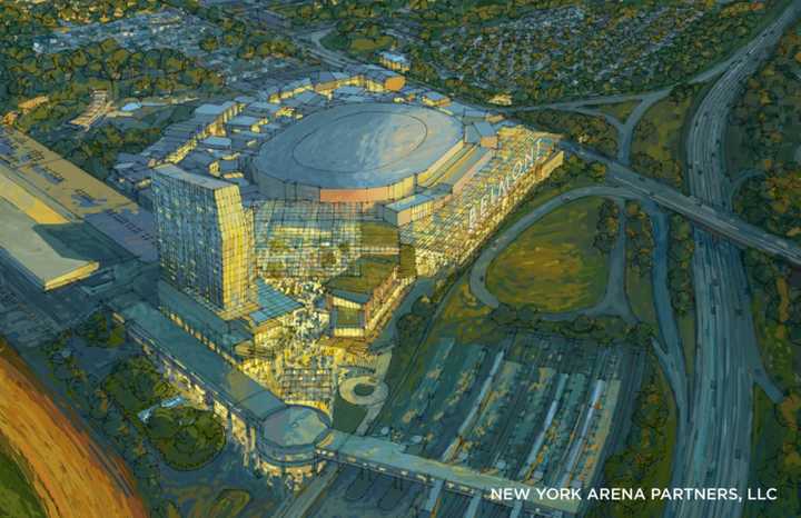 An artist&#x27;s rendering of the Belmont arena.