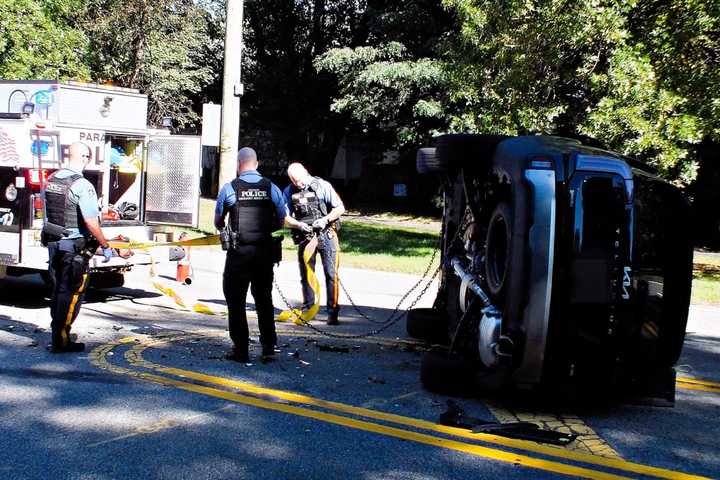 SUVs Collide, One Lands On Its Side -- A Telluride -- In Paramus