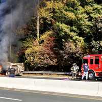 <p>No injuries were reported in the Thursday morning dump truck fire on northbound Route 208 in Franklin Lakes.</p>