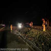 <p>The New Kingstown Fire Company crews on the scene after the sedan's flames had been knocked down.&nbsp;</p>