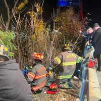 <p>Working to save a man who allegedly jumped from the Route 59 overpass.&nbsp;</p>