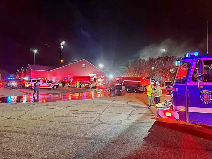 Firefighters battled a blaze at Skylands Stadium