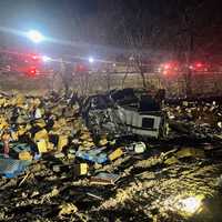 <p>The scene of the tractor-trailer crash off of Interstate 81.</p>