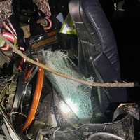 <p>The scene of the tractor-trailer the crash off of Interstate 81.</p>