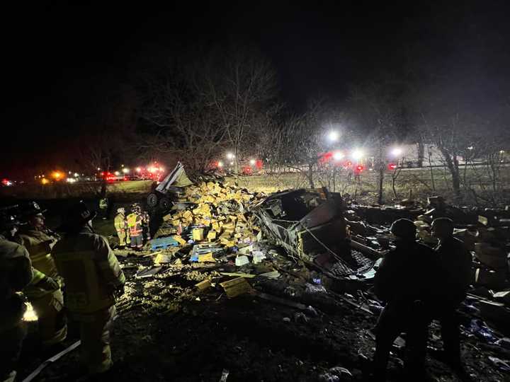 The scene of the tractor-trailer crash off of Interstate 81.