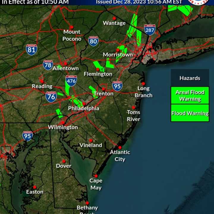 Flood warnings in effect across New Jersey.