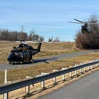 <p>Helicopters at the scene of the crash in Frederick</p>