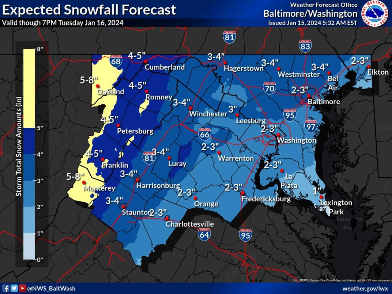 New Forecast Map: Up To 5 Inches Of Snow Expected Across Maryland ...