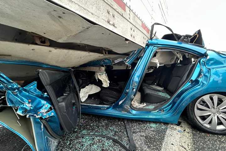 Car Lodged Under Tractor Trailer In Central PA — Driver 'OK' Witnesses Say (PHOTOS)