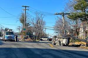 Car Becomes Entangled In Power Lines After Crash In Westchester, Causes Multi-Day Repair