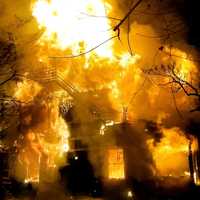 <p>The fast-moving fire quickly consumed the vacant multi-family home at Broad and Maple avenues in Ridgefield before dawn Wednesday, March 6.</p>