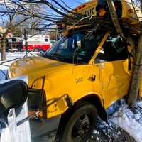 <p>The impact sent the minibus crashing partly through a fence and wrapped the driver's side STOP sign around a tree.
  
</p>