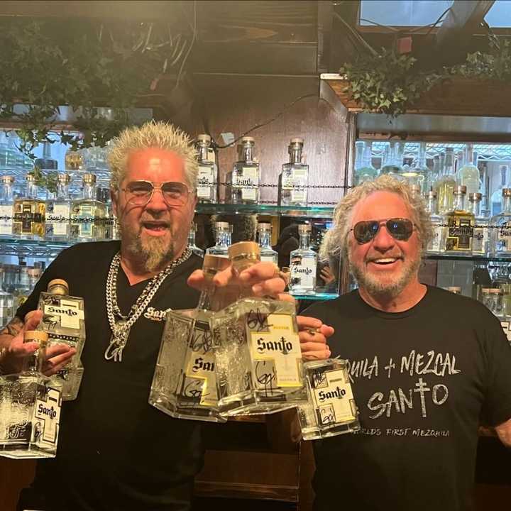 Guy Fieri and Sammy Hagar promoting their Santo Spirit tequila brand in San Diego, CA.