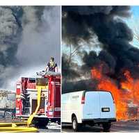 <p>No injuries were reported in the three-alarm blaze, which ignited behind the Hanjin warehouse on Railroad Avenue near Pleasantview Avenue shortly before 1 p.m. Sunday, March 3.
  
</p>