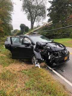 Crash Closes Road, Knocks Down Utility Pole In Ramapo