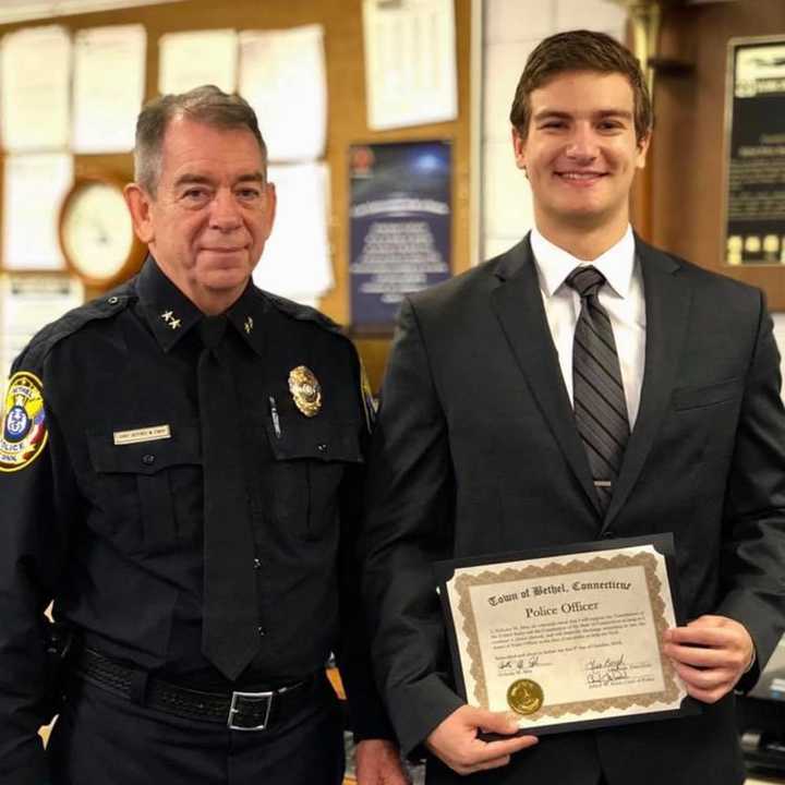 Bethel Police Officer Nicholas Silva being sworn in.