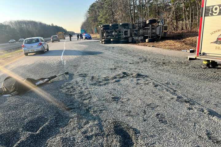 Overturned Dump Truck Shuts Route 18