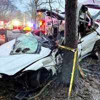 <p>The BMW sedan careened off southbound Route 17 at the Sheridan Avenue exit on Wednesday, April 3.</p>