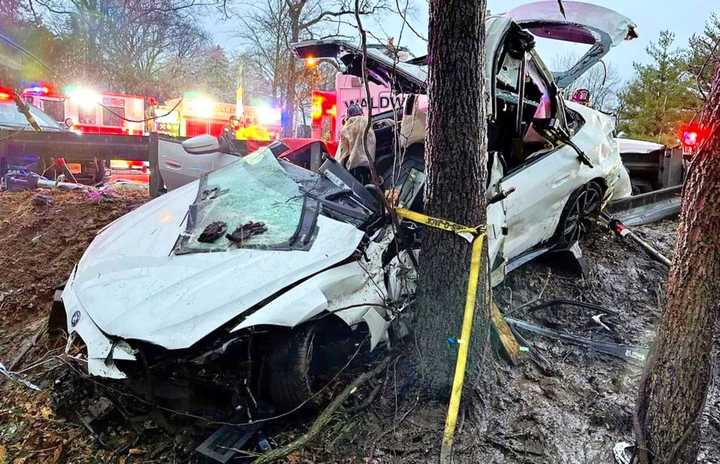 The BMW sedan careened off southbound Route 17 at the Sheridan Avenue exit on Wednesday, April 3.