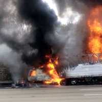 <p>Flames consumed the rig on southbound Route 287.</p>