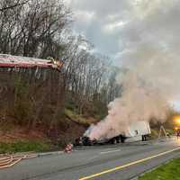 <p>The scene of the truck fire on I-270</p>