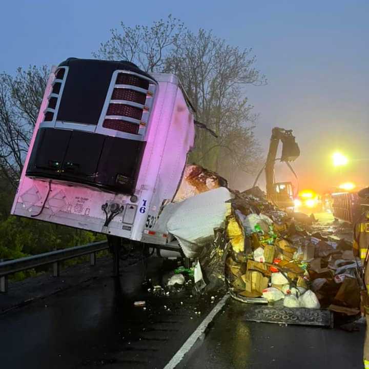 The aftermath of a truck fire on Route 80.