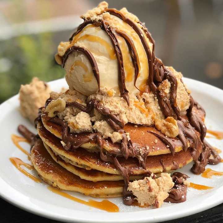 Pumpkin cheesecake Nutella pancakes from the Brownstone Pancake Factory.