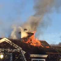 <p>A fire tore through the roof of a Chappaqua mansion over the weekend.</p>