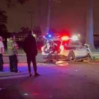 <p>The Clifton police SUV landed wheels up on Outwater Lane in Garfield.</p>