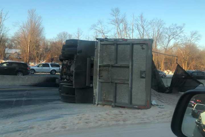 Overturned Dump Truck Shuts Route 80 In Morris County After Collision With Mail Truck