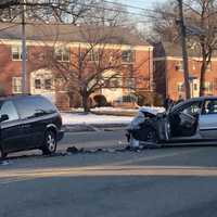 <p>Both drivers were hospitalized after the crash on the Esplanade in Hackensack.</p>