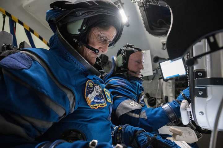 Astronauts Sunita Williams and Butch Wilmore in the Starliner simulator at NASA’s Johnson Space Center in November 2022.
  
