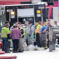 <p>Responders at the scene of the hazmat leak near the Wagaraw Road ballfield in Hawthorne.</p>