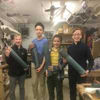 <p>Mack Seidman, 13, of Mt. Kisco; Sean Wilder, 14, of Katonah; Gus Kelley, 14, of Mt. Kisco; and Joe Shea, 13, of South Salem are preparing to head to Huntsville, AL with the St. Monica Rocketry Group in April to participate in the NASA Student Launch.</p>