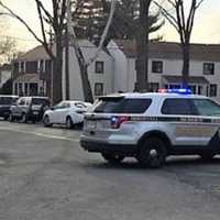 <p>At the scene of a brief SWAT standoff at the Brookchester Apartments in New Milford on Wednesday.</p>