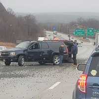 <p>At the scene of the Route 287 crash in Oakland.</p>