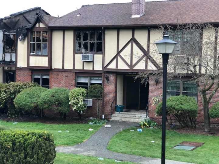 One of the burned-out apartment buildings.