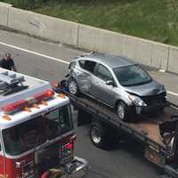 <p>One of the vehicles caught in a 10-vehicle crash in Peekskill.</p>